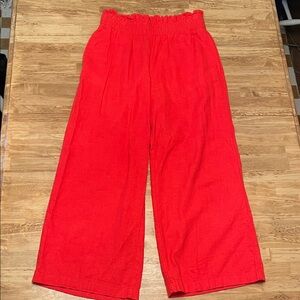 LOFT Red Wide Leg Linen Pants